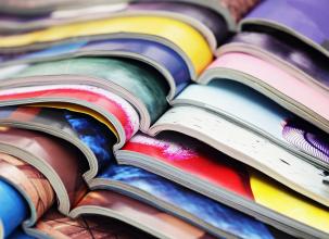 Layers of colorful magazines